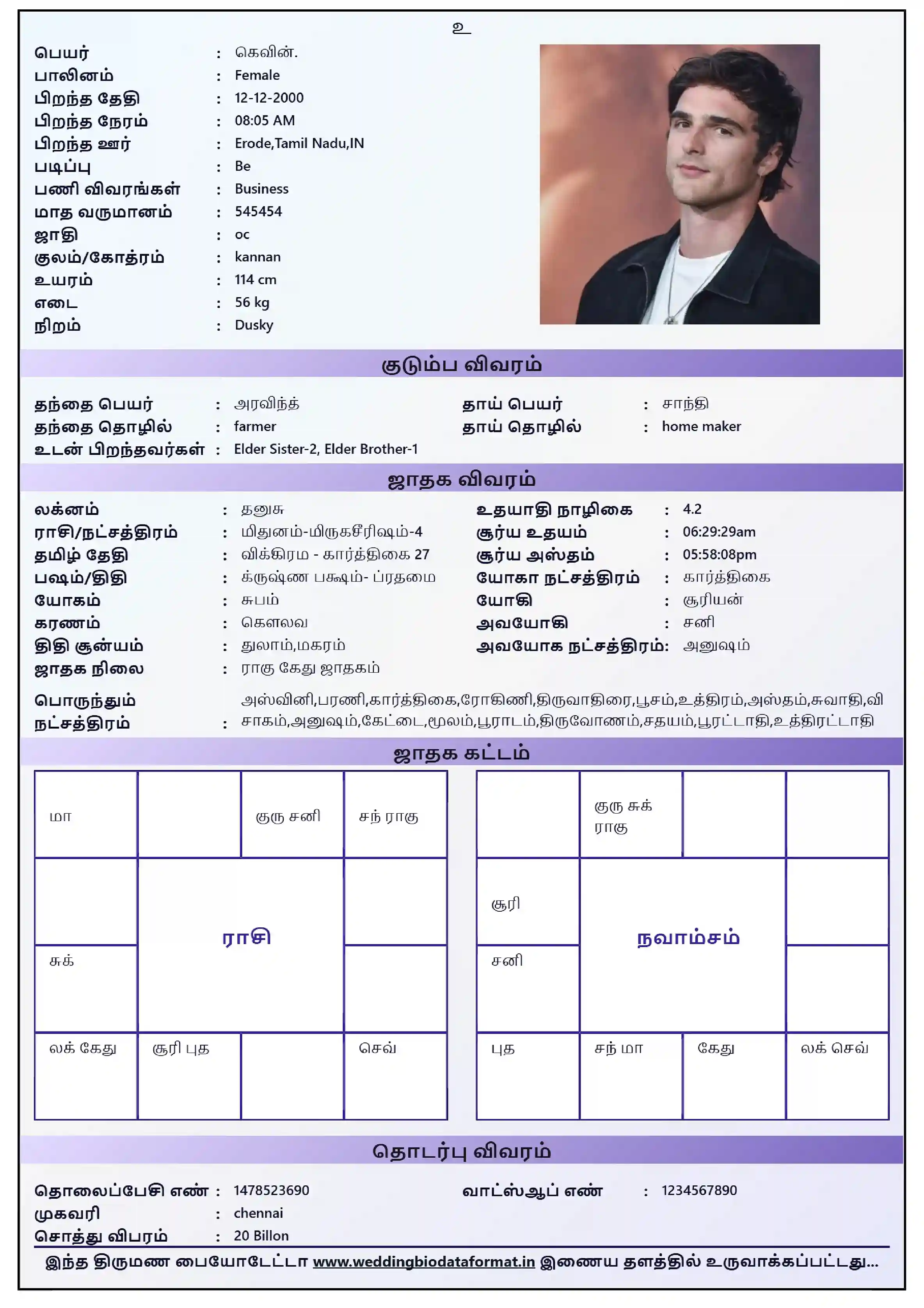 sample bio data template 6
